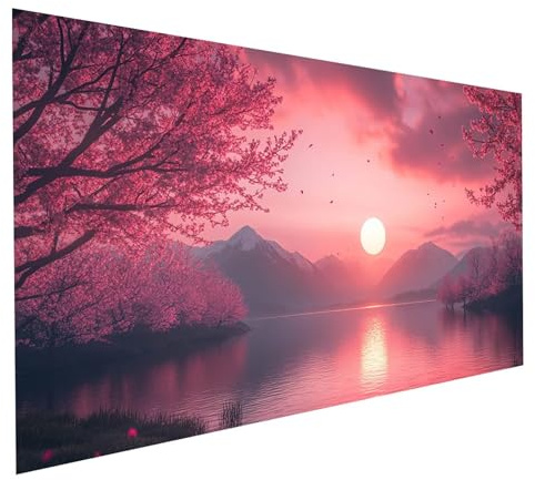 5D DIY Diamond Painting Lago Manualidades Adultos, Pintura de Diamante Kit Punto de Cruz Bordado flores de cerezo Diamond Painting Niños 200 x 100 cm, Cuadros Decoracion Salon Modernos GYL6615