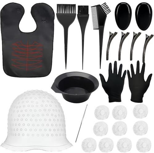 25 Stk Haar Färben Set, Haare Färben Zubehör, Haarfärbepinsel Set | Haar Färben Färbung Tool mit Haarfärbe Kappen, Haartönungsschale, Bürstenkamm, Haarfärbeschürze, Haarnadeln, Handschuhe