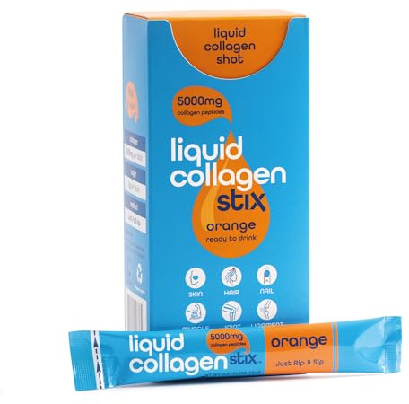 Liquid Collagen Stix - Hydrolyzed Liquid Collagen Peptides for Women & Men - Grass-Fed Bovine Protein Supplement for Hair Growth, Skin and Nails (Pack of 14, Orange)
