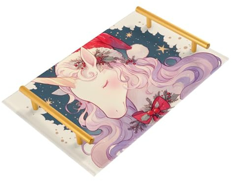 Christmas Unicorns Pastel Decorative Couch Trays with Handles Flat Serving Tray for Jewelry Perfume for Platters Serving bandeja para salas modernas