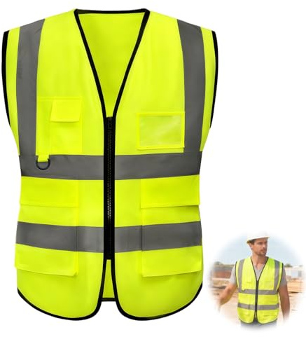 Hi Vis Vest Yellow, 5 Pockets High Vis Vests for Men Women High Visibility Reflective Safety Security Hi Viz Vest Executive Waistcoat for Build Oudoor Work