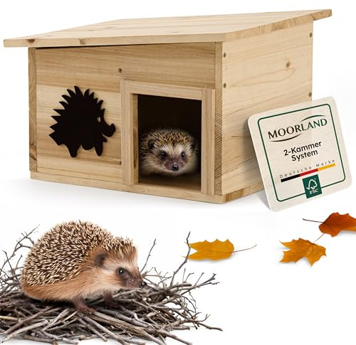 Moorland Abris pour Hérissons en Bois FSC 32×26 cm – Cabane pour Herisson Extérieur avec Fond, Entrée Labyrinthe & Toit Amovible – Maison Herisson Extérieur Compact & Prêt à l’Emploi – Modèle IH7