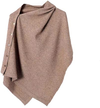 Makroyl Poncho da donna multiway con bottoni, scialle avvolgente lavorato a maglia in cashmere, versatile, cardigan mantello sciarpa per l'inverno in crema beige, Marrone, Taglia unica