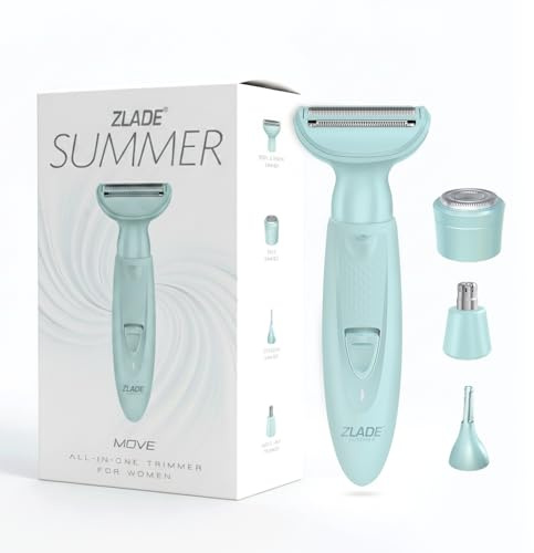 Zlade Summer Move All in One Sensitive trimmer för kvinnor | Bikini och Body Shaver | Ansiktsrakapparat | Ögonbrynsformare | Näs- och örontrimmer | Uppladdningsbar med USB C | Helt vattentät och