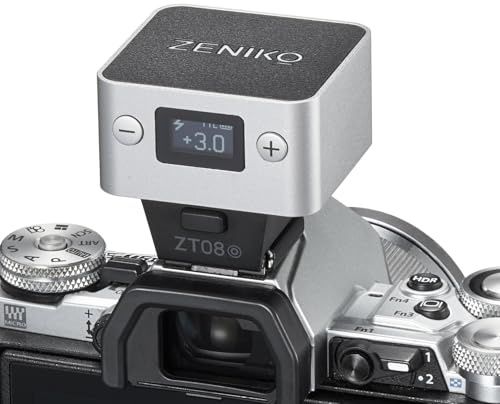 ZENIKO ZT08 R Mini TTL Aufsteckblitz für Canon R-Serie – 47g Ultraleicht, USB-C Ladung, 28mm Weitwinkel, OLED Display, 740 Vollblitze, Retro Design(Silber)