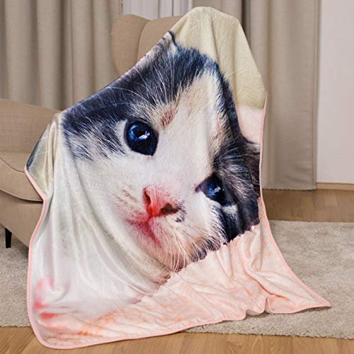 KK Kuscheldecke Microfaser Flauschdecke mit Katze 120 x 150 cm