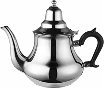 Orientalisk tekanna marockansk arabisk med induktion – tillverkad av rostfritt stål med lock tefilter näbb med handtag som kaffekanna lämplig för alla typer av spisar. (2,0 liter)