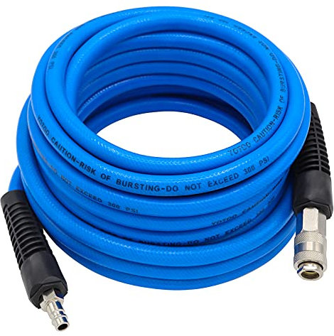 YOTOO PVC Air Hose 10m Long 10mm ID X 14mm OD 300 PSI with 1/4-Inch Europe Steel Quick Coupler Fittings and Bend Restrictors for Heavy Duty, Lightweight, Flexible at All Weather Use, Blue