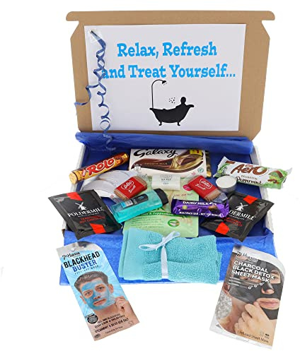 Large Men's Pamper Treat Gift Box Letterbox Gift Box Hug in a Box Personalised for Birthday, Get Well, Thinking of You, Anniversary For Him (Hot Chocolate)