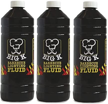 Topline Big K Barbeque Firelighter Odourless Fluid Bundle - Pack of 3 x 1000ml Outdoor Fires, BBQs, Firepits & Log Burners, Camping Grill. Bonfire Lighting Fluid with Unique Card.