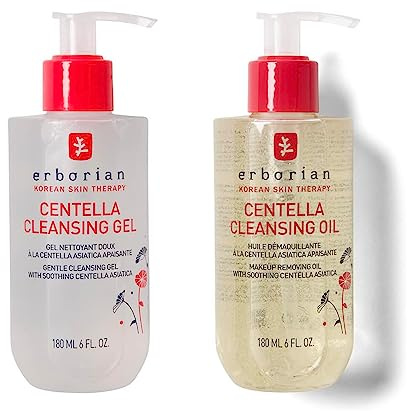 Erborian - Dúo doble Limpieza - Gel limpiador y Aceite desmaquillante con Centella Asiática - Cuidado Coreano para el rostro - Cuidado Cosmético Coreano - 180 ml
