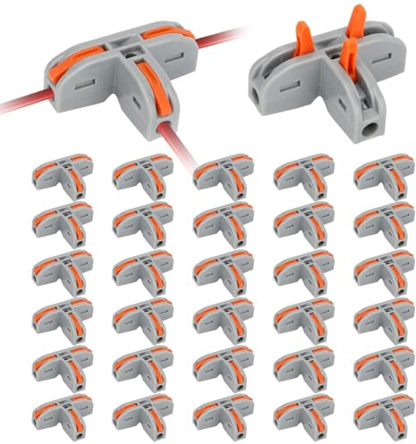 EEEKit 30 PCS Compact Wire Conductor Connector, T Shape Lever Nut Wire Connector Push in, Quick Splitter 3 Way Electrical Connectors, AWG 28-12
