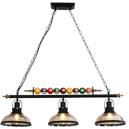 minifair Retro Industrial Pendant Light, Black American Wrought Iron Snooker Bar Restaurant Style Chandelier,Hanging Lamp for Pool Table, Dining Table, Island Table