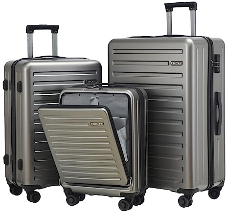 TydeCkare 20/24/28 Gepäckset, 20 Handgepäck mit Laptopfach 34L (55x39x20 cm), 24 Hartschalenkoffer 65L, 28 Zoll Koffer 101L, TSA Schloss, Grau