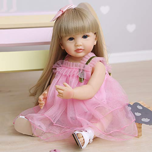 MineeQu 22 Pollici Realistici Bambola Baby Reborn Realizzata in Vinile di Silicone per Tutto il Corpo Realistico Neonato Bambole per Bambini Giocattoli Lavabili per Ragazze Anatomicamente Corretto