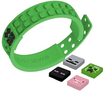 PIXIE CREW Minecraft - Bracciale in silicone verde regolabile include 4 multipixel di maiale, scheletro, creeper e enderman 2x2 riutilizzabili accessorio decorativo per bambini e ragazze
