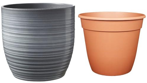 Set – SK Soendgen keramisk kruka Bergamo ø 24 cm, ljusgrå glänsande blomkruka ø22, högkvalitativ levande atmosfär