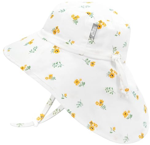 Jan & Jul Sommer Mädchen Xplorer Sonnenhut aus Baumwolle mit Nackenschutz (XL: 5-12 Jahre, Yellow Flower)