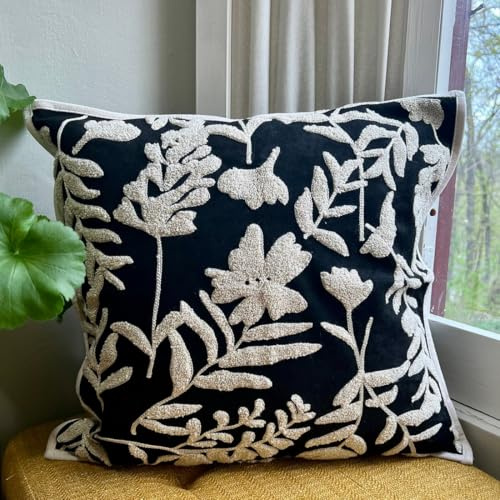 MOCOFO Pillow Cover 18x18'' Light Luxury Three-Dimensional Embroidery Pillow Cover Pillowcase for Home and Office（White on Black）