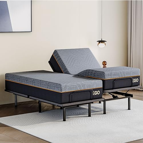 Dyonery Split King Adjustable Bed Base Frame with Wireless Remote + 12 Inch SPK Gel Memory Foam Mattress Bed in a Box, Head and Foot Incline, Zero Gravity, Fiberglass Free,80 × 38