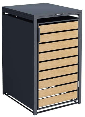 Cache-poubelle pour 1 conteneur - Métal aspect bois - Habillage de poubelle - Protection visuelle en acier