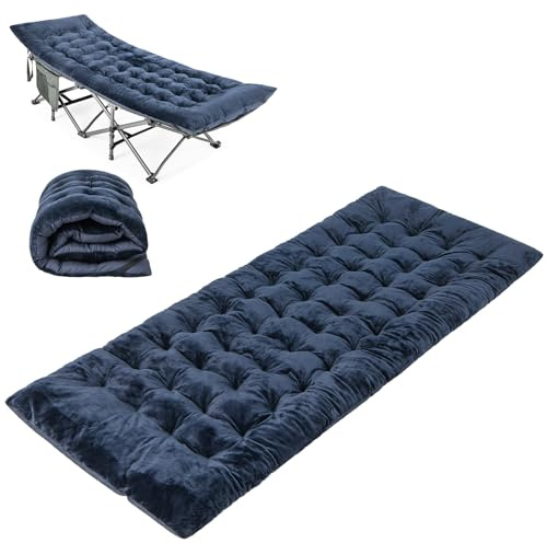 GYMAX Cojín para Tumbona 190 x 70 cm, Esterilla para Dormir con 4 Correas de Sujeción, Colchoneta de Tumbona Ligera, Colchoneta para Dormir para Senderismo, Mochileros y Viajes (Azul)