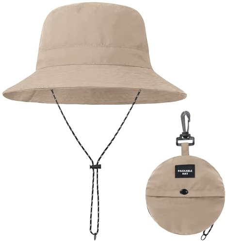 BBXWANG Cappello da Pescatore Ripiegabili da Donna, Cappello Estivo Leggero Regolabile Cappello da Pescatore da Spiaggia Pieghevole (IT, Testo, Taglia Unica, Khaki)