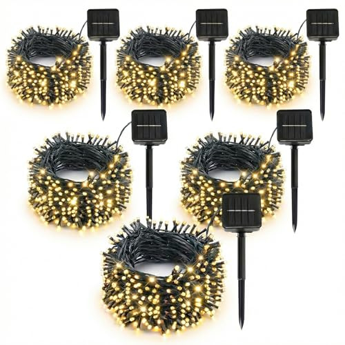 SyouHome 6 Pack Solar String Lights Outdoor, 600 LED Extra-Long 236Ft Solar Lights Outdoor with 8 Lighting Modes, IP65 Waterproof for Garden, Patio, Xmas, Balcony, Tree, Wedding, Party Decor (Warm)