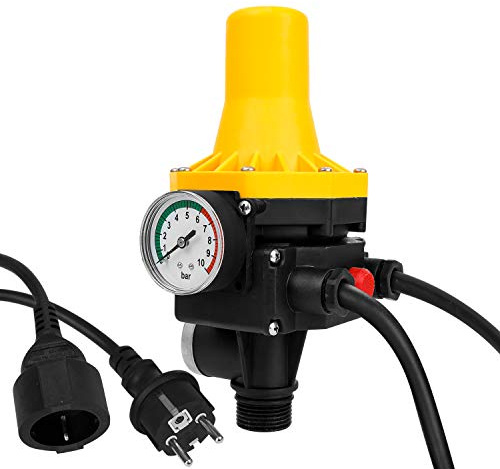 Ikodm Druckschalter für Pumpensteuerung, Druckwächter 10bar mit Kabel, Durchflusswächter, automatisches Ein- und Ausschalten, für Gartenbewässerung, Hauswasserwerk, gelb