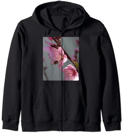 Honey Bee Feeding on Peach Tree Blossom Zip Hoodie