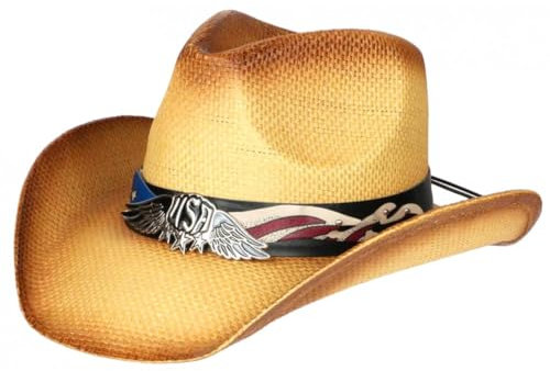 Nyls Création Cowboy-Hut, braun, Stroh, USA, Country, hochwertig, Prestige Ballad, Einheitsgröße, Farbe: Braun, Unisex, braun, Einheitsgröße