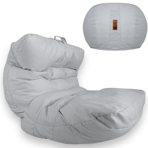 Aiire XXL Sitzsack Outdoor Modern - Riesen Bean Bag Chair mit Sitzhocker für Garten und Pool - Bodenkissen Grob, Bodenstuhl - Gaming Sitzsäcke für Kinder und Erwachsene Hellgrau