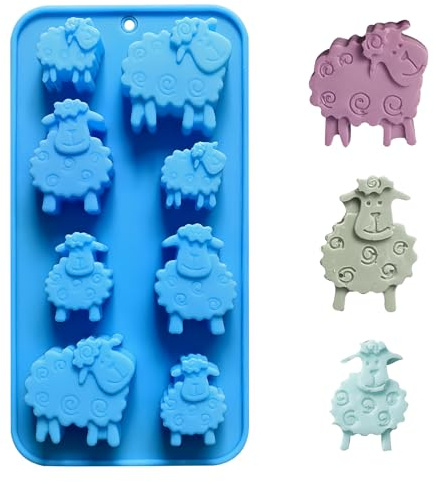 TNSLAND Silikonformen, Lebensmittelechte Frostbeständige Gießformen Silikon, Hitzebeständige Silicone Mold, Silikonform Schaf Tiere für Schokolade Eiswürfel Gebäck DIY, Weihnachten Ostern (Blau）