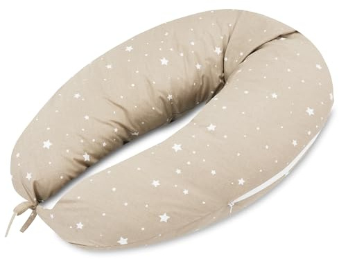 Cojín de apoyo 190 cm cojín de posicionamiento adultos – cojín de relax largo para leer y recostarse apoya espalda y piernas funda desenfundable con cremallera Beige con estrellas blancas Oeko-Tex