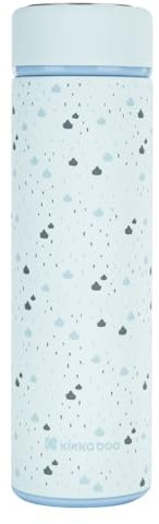 KikkaBoo Thermoskanne Baby Unterwegs SAVANNA, 500 ml Edelstahl, Lekfrei mit Teesieb, Für Heiße und Kalte Getränke, Isolierflasche für Unterwegs, Blau