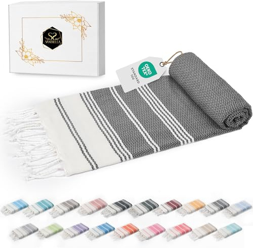 Sandrella Hamamtuch Sauna Damen & Herren groß 100x200 Baumwolle Strandtuch Decke Pestemal Geschenkset | dunkelblau