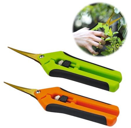 HAISHANG 2 Pezzi Forbici da Giardino, Forbici da Potatura Rivestite in Titanio, Troncarami con Impugnatura a Blocco, Potatore Manuale per Piante, Fiori, Rami, Bonsai