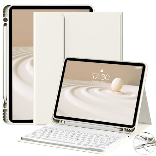 JKSML Étui avec clavier pour iPad Air 11 M3/M2 (2025/2024) et iPad Air 5e/4e génération (2022/2020) 11 | Housse de clavier Bluetooth amovible sans fil avec porte-crayon | Mise en veille/réveil