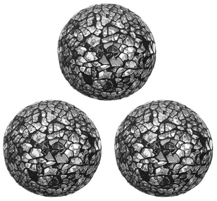 Sourcing Map Decorative Glass Balls - 3 Pcs, 2.36 Inch Orbs, Centerpiece Balls, Mosaic Glass Sphere for Decor, Bowls, Vases, Dining Table, Party - Silver, Black