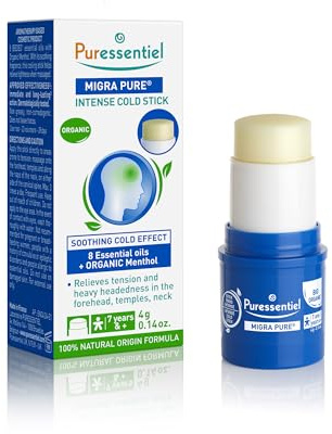 Puressentiel Stick Freddo Intenso Emicrapure con 8 Oli essenziali 4,5 g | Allevia le tensioni e le sensazioni di testa pesante. Effetto freddo lenitivo, azione immediata. Con Mentolo BIO. Dai 7 anni