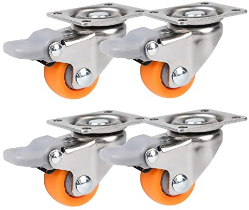 LFONDIGE 25 mm/1 Zoll orangefarbene Nylon-Räder für Möbel (4 Stück), Richtung/Drehgelenk/Bremse, Einzellager, Höhe 37,5 mm, Tragfähigkeit 15 kg/1 Stück, zum Bewegen von Tablett/Spielzeugkiste/Ausrüst
