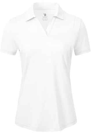 donhobo Damen Poloshirt UPF 50+ Kurzarm Golf Tennis Polo Shirts V-Ausschnitt Tops UV Schutz Schnelltrocknend Sportshirt Casual Polohemd Sommer T-Shirts, Weiß, M