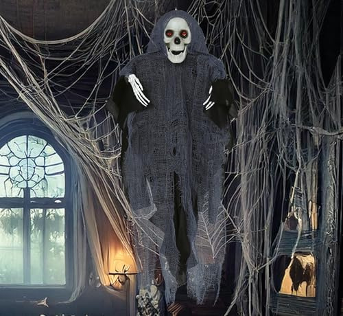 FIESTAS GUIRCA | Skelett mit Tunika Hängedekoration (40 cm) - Gruselige Halloween Dekoration zum Aufhängen für Partys oder im Spukhaus - Horror Skelett Hängefigur Grau Schwarz