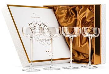 GLASSIQUE CADEAU Small 150 ml Nick and Nora Cocktail Glasses | Set of 4 | Crystal Martini Coupe Glassware | Elegant Long Stemmed Pony Goblets for Gimlet, Daiquiri, Manhattan, Classic Bar Drinks