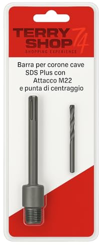 Rallonge pour couronnes creuses 200 mm 20 cm, tige SDS Plus avec filetage M22 avec pointe de centrage, en conservation ronde stable