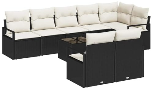 vidaXL 8-delat trädgårdsoff-set med kuddar Svart Poly Rattan Modulär Utomhussittplats Hållbar och Bekväm För Patio Balkong Sektionssoffmöbler Pe