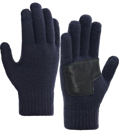 DS DADOU&XIAOSHAN Mens Winter Gloves With Grip, Knit Cold Weather Warm Touch Screen Gloves For Driving Texting Running (Navy Blue, One Size)