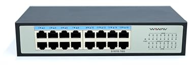 WIWAV S1616-16G Switch Ethernet Gigabit non gestito a 16 porte – Hub LAN full duplex per azienda, ufficio, casa, NAS, AP, PC, videosorveglianza IP (metallo, Plug & Play, senza ventola)