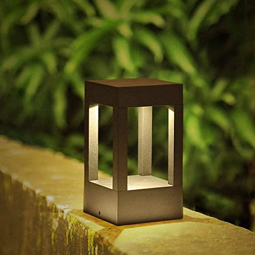 BLOOHK Lámpara de Camino Exterior Moderna, bolardo Cuadrado Negro con diseño de Marco Abierto, IP65, Resistente al Agua, LED, para iluminación de Jardines, Patios y Caminos.