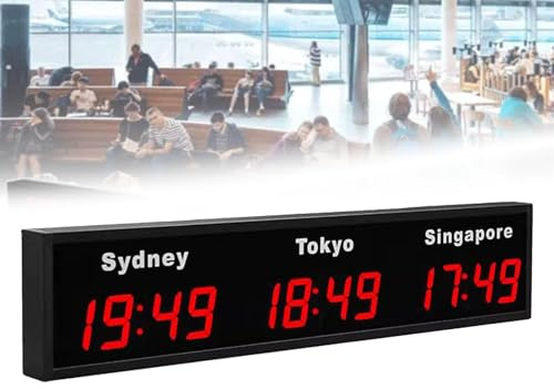 Reloj de pared para zonas horarias mundiales, reloj digital LED de múltiples zonas horarias, 3/4/5 ciudades, hora mundial, reloj de pared para hoteles, empresas, aeropuertos, centros comerciales